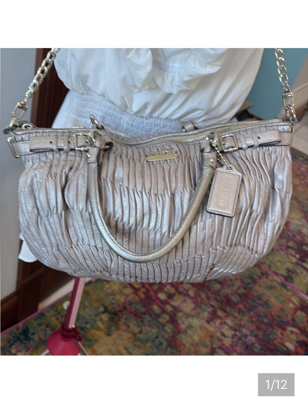 Coach  Madison Sophia leather gathered  silver gray  Satchel shoulder bag  18620